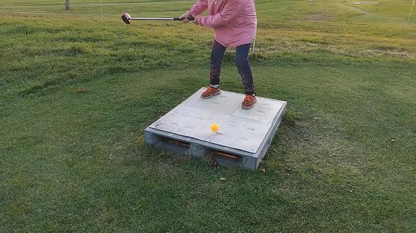 パークゴルフをする母 パークゴルフ,スポーツ,運動の写真素材