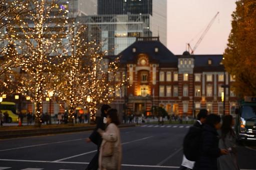 Photo, tokyo station, illumination, marunouchi, 