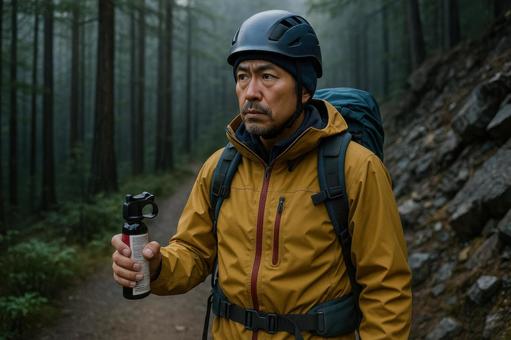 熊対策する山岳ガイド 熊対策する山岳ガイドの写真