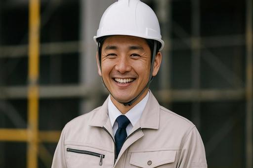笑顔の建設作業員男性・現場監督・建設業 笑顔の建設作業員男性・現場監督・建設業の写真