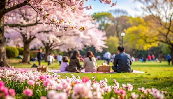 桜の下でピクニック 桜の下でピクニックの写真
