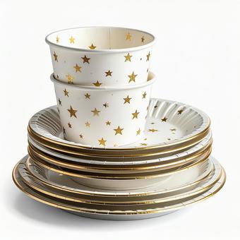 パーティー用の紙皿と紙ボウルのセットの写真