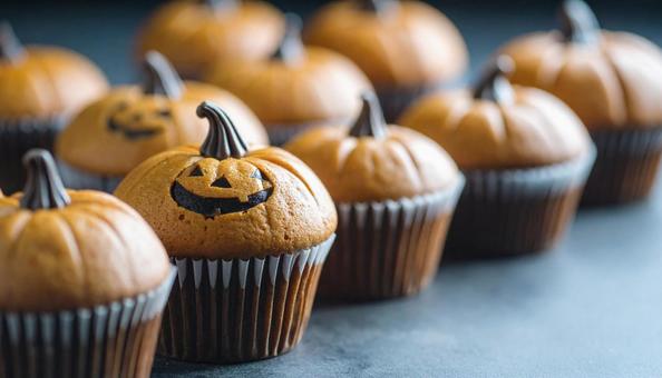 ハロウィンのかぼちゃのカップケーキ ハロウィンのかぼちゃのカップケーキの写真