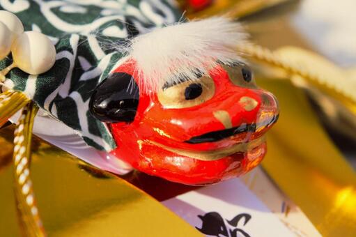 獅子頭のしめ飾り　1 獅子頭,正月,獅子舞の写真素材