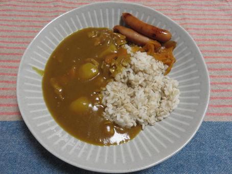 カレーライス カレーライス カレー,ウインナー,献立の写真素材