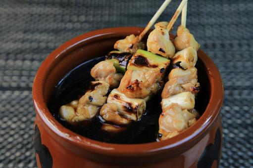 Photo, grilled chicken, who are, skewers, 
