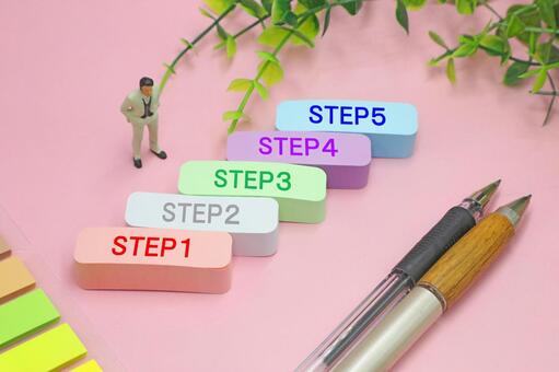5つのステップ ステップ,ステップアップ,フローの写真素材