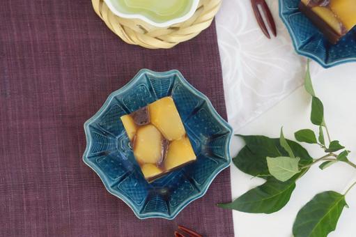 秋の和菓子 栗羊羹 秋の和菓子 栗羊羹 栗羊羹,栗蒸し羊羹,くりの写真素材
