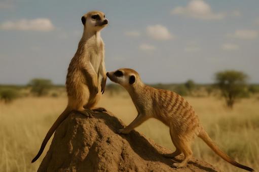 立ち上がる見張り猫の写真