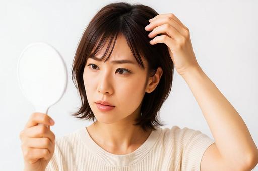 ヘアスタイルを気にする女性・髪型チェックの写真