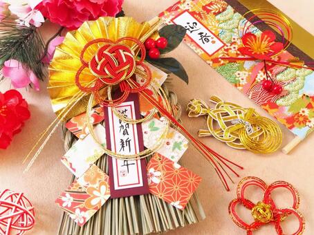 正月飾り 正月,しめ縄,年賀状の写真素材