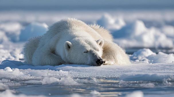 静寂な極地の風景眠りにつくホッキョクグマ 静寂な極地の風景眠りにつくホッキョクグマの写真