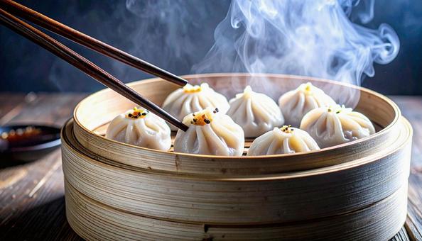 蒸し器で蒸しあがったシュウマイを箸でとる 蒸し器で蒸しあがったシュウマイを箸でとるの写真