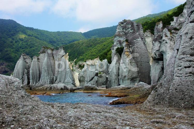 仏ヶ浦奇岩の浜青森 奇岩,海岸,仏ヶ浦の写真素材