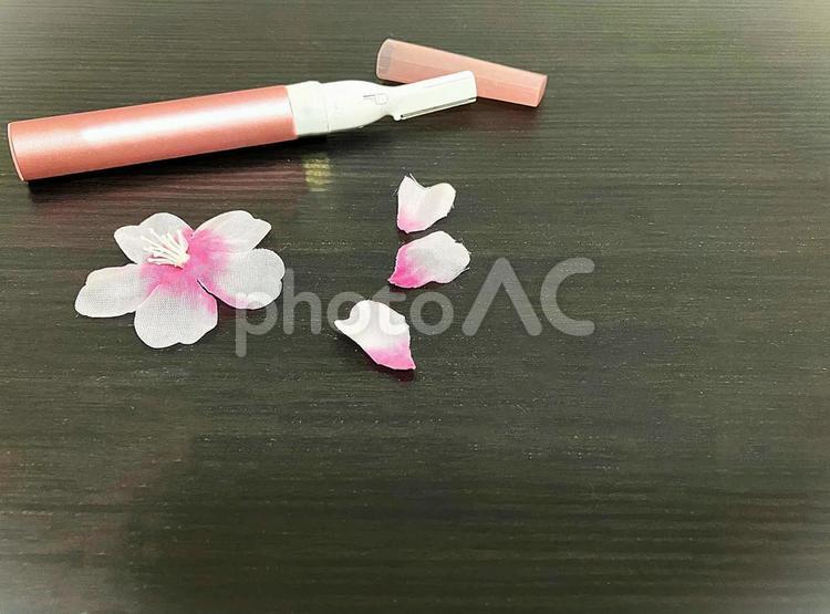 花と一緒に並んだ電動シェーバー 女性用シェーバー,電動シェーバー,ムダ毛ケアの写真素材