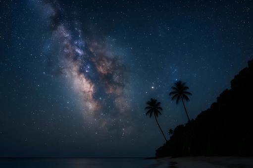 天の川と南国の浜辺 天の川と南国の浜辺の写真