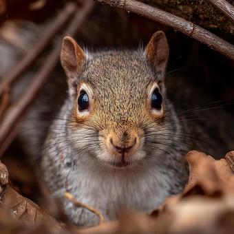 茂みから顔を出す好奇心旺盛なリス 茂みから顔を出す好奇心旺盛なリスの写真