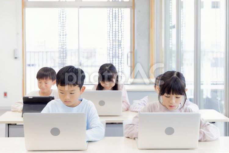 IT学習をする小学生 小学生,プログラミング,女の子の写真素材