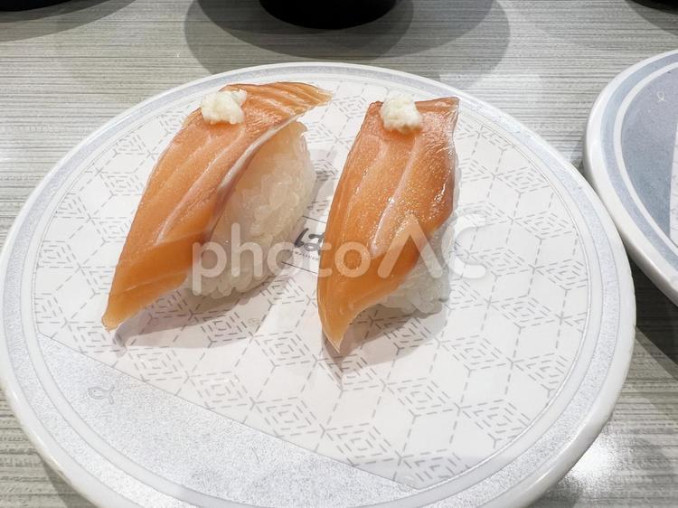 新鮮で美味しそうなサーモンの握り寿司 サーモン,回転寿司,寿司の写真素材