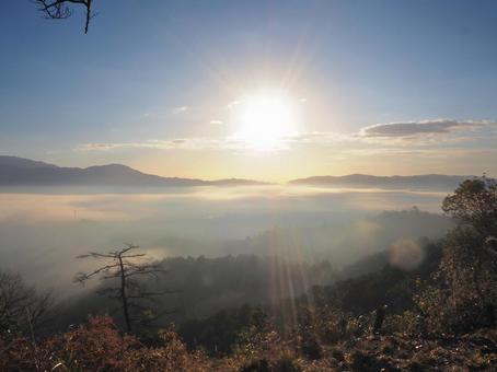 朝日と雲海 丹波八木城跡より 雲海,日の出,朝日の写真素材