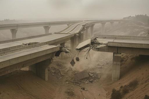 砂漠に崩れ落ちた高架道路 砂漠に崩れ落ちた高架道路の写真