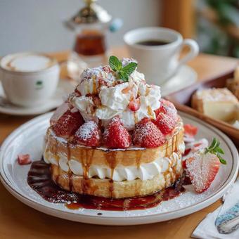 いちごのパンケーキの写真