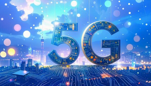 大きな文字「5G」　半導体背景の写真
