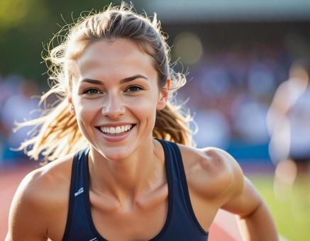 走る女性の顏の写真