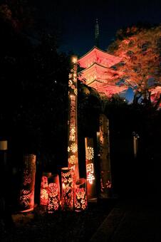 岡寺 岡寺,三重塔,ライトアップの写真素材