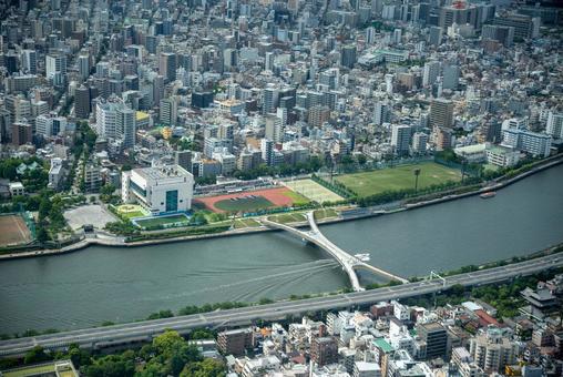 隅田川と東京の街並み俯瞰 東京,都市,街並みの写真素材
