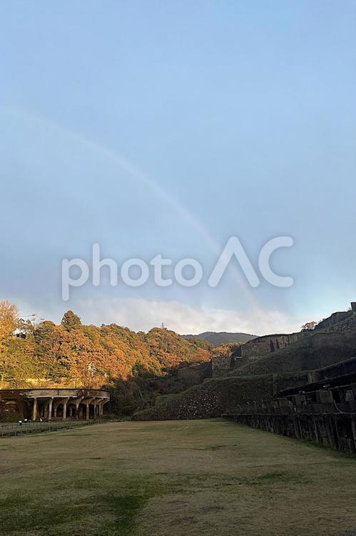 佐渡　世界遺産と虹 虹,空,自然の写真素材
