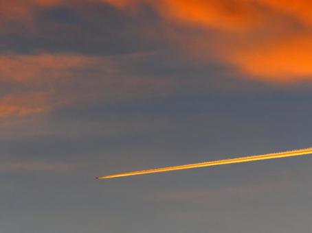 夜明けのひこうき雲 ひこうき雲,飛行機,航空機の写真素材