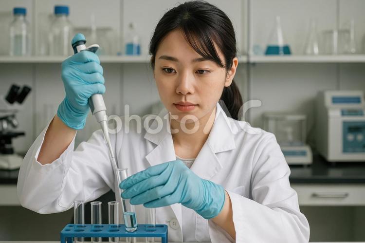 実験を行う女性研究者 女性,日本,研究者の写真素材