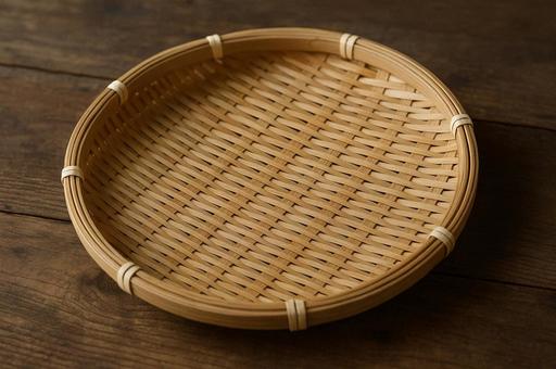 Round bamboo basket on a table, bamboo shoots, accessory, bamboo, JPG
