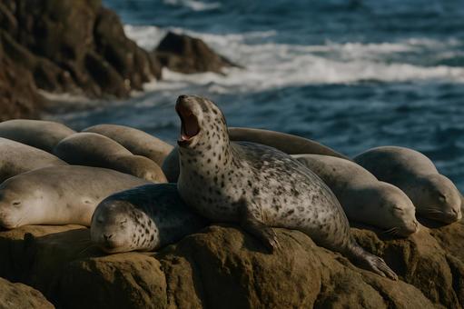 海辺のゴマフアザラシ 海辺のゴマフアザラシの写真