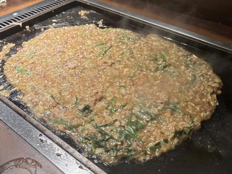 月島で食べたもんじゃ焼き 月島で食べたもんじゃ焼きの写真