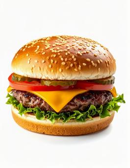 白い背景にチーズバーガー 白い背景にチーズバーガーの写真