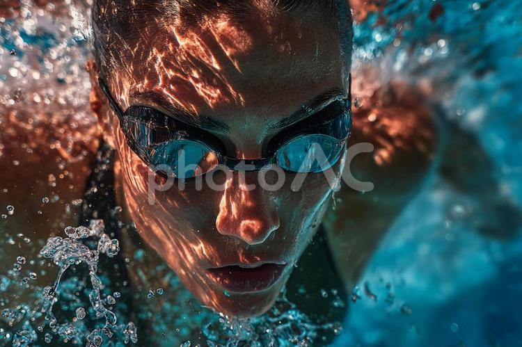集中するアスリート：水中を泳ぐ女性 水泳,スイマー,女性の写真素材