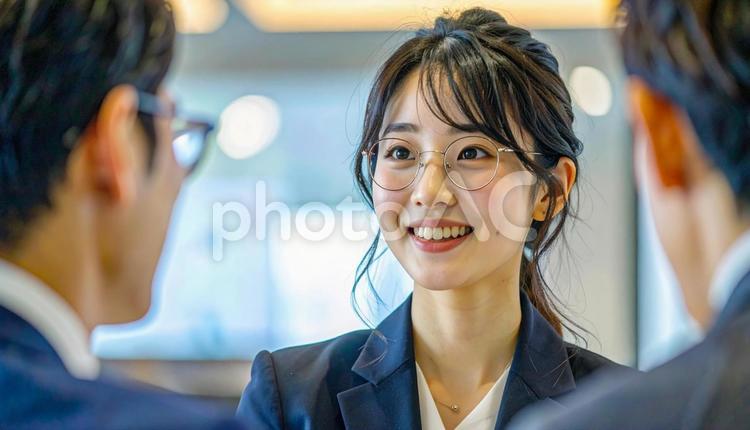 笑顔で話すスーツ姿の女性 女性,ビジネス,ミーティングの写真素材