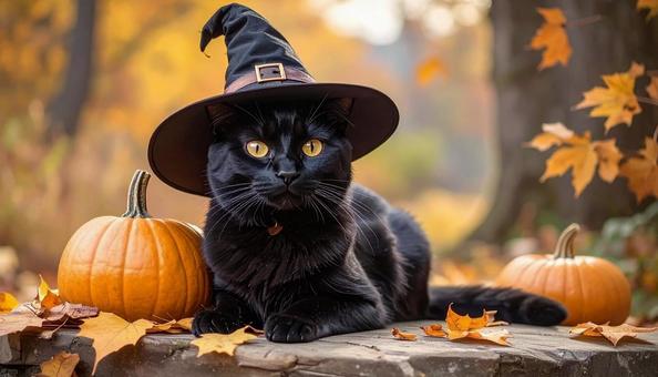 ハロウィン仮装 魔女な黒猫 ハロウィン仮装 魔女な黒猫の写真