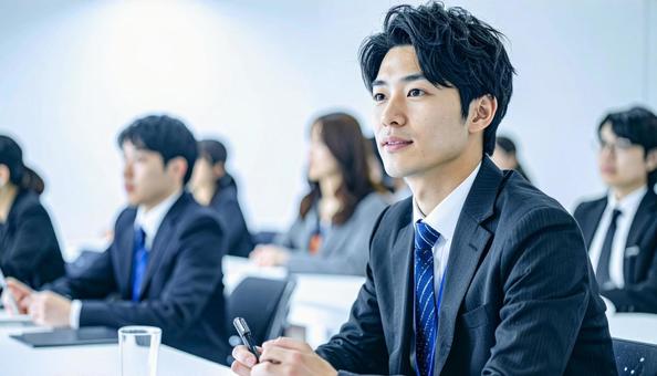 真剣な表情で学ぶビジネスマンの写真