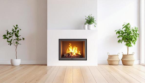 シンプルな白い暖炉のある部屋 シンプルな白い暖炉のある部屋の写真