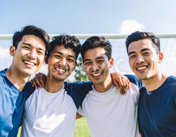 フットサル仲間 友達,フットサル,日本人の写真素材
