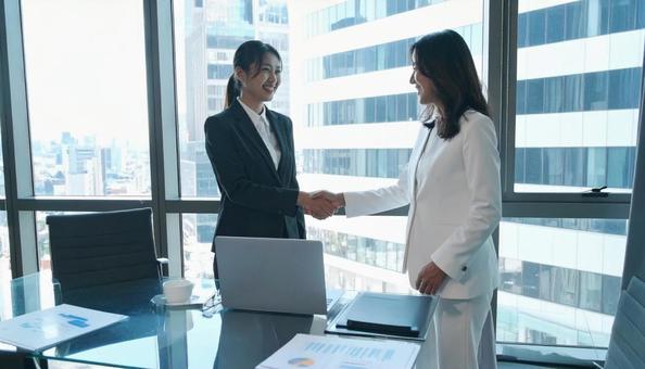 握手するビジネスパーソン 握手するビジネスパーソンの写真