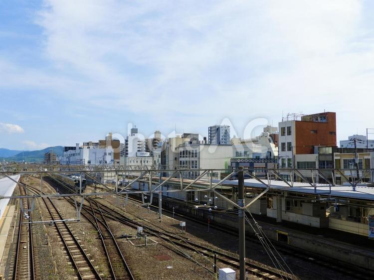 JR和歌山駅構内と西口のビル街 和歌山駅,和歌山市,阪和線の写真素材
