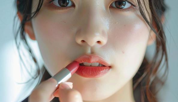 口紅をつける女性 口紅をつける女性の写真