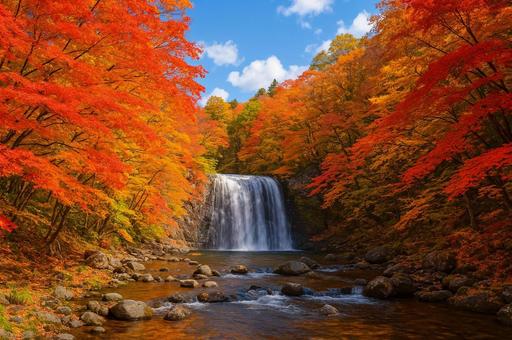 滝と紅葉の風景 滝と紅葉の風景の写真