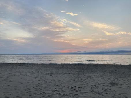 Sado and the tranquil sea at dusk, JPG