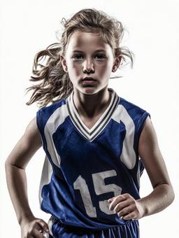 バスケットボールユニフォームを着る女の子の写真