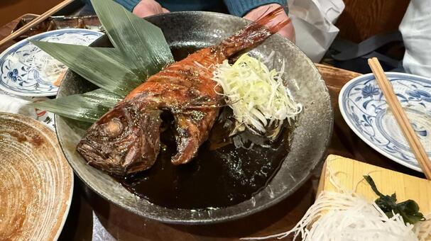 居酒屋の美味しい金目鯛煮つけ 食べ物,キンキ,煮つけの写真素材